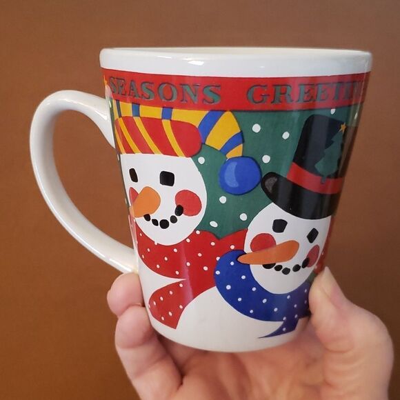 Adorable Vintage Ceramic Season's Greetings Snowman Coffee Hot Cocoa Mug - Picture 2 of 9